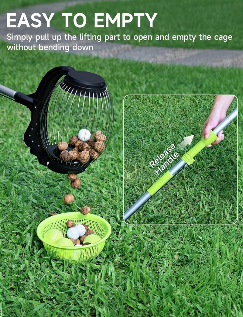 GASREKV Nut Gatherer for Walnuts with 1.8-Gallon Capacity, No-Bend Emptying Design，Acorn Picker Upper Roller Suitable for 1.2"-3.6" Walnuts,Chestnuts, Fallen Apples & Tennis Balls(No Small Acorns) - Image 3